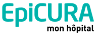 Logo Epicura. Le nom 'EPICURA' en majuscules de couleur turquoise, avec le texte mon hôpital plus petit en dessous en noir.